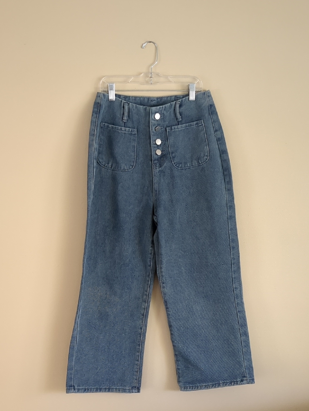 Small Blue Denim Button Fly Jeans Cropped Culottes